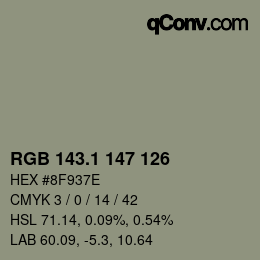 Color code: RGB 143.1 147 126 | qconv.com