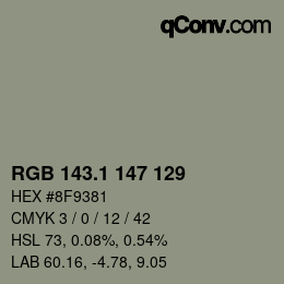 カラーコード: RGB 143.1 147 129 | qconv.com