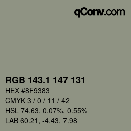 Color code: RGB 143.1 147 131 | qconv.com