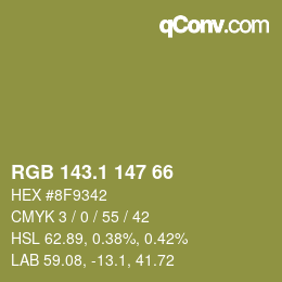 カラーコード: RGB 143.1 147 66 | qconv.com