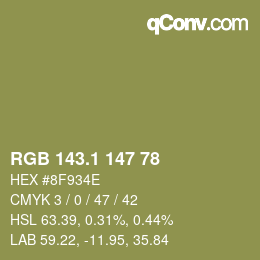 カラーコード: RGB 143.1 147 78 | qconv.com