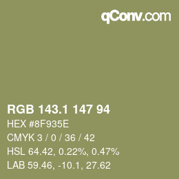 カラーコード: RGB 143.1 147 94 | qconv.com