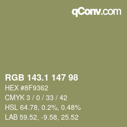 カラーコード: RGB 143.1 147 98 | qconv.com
