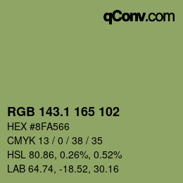 カラーコード: RGB 143.1 165 102 | qconv.com