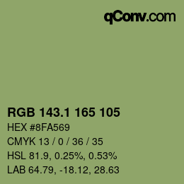 カラーコード: RGB 143.1 165 105 | qconv.com