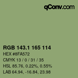 カラーコード: RGB 143.1 165 114 | qconv.com