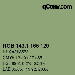 Color code: RGB 143.1 165 120 | qconv.com