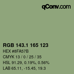 カラーコード: RGB 143.1 165 123 | qconv.com