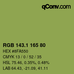 カラーコード: RGB 143.1 165 80 | qconv.com