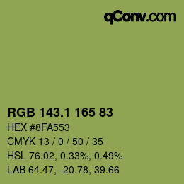 カラーコード: RGB 143.1 165 83 | qconv.com