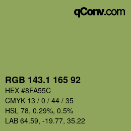 カラーコード: RGB 143.1 165 92 | qconv.com