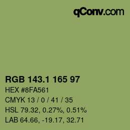カラーコード: RGB 143.1 165 97 | qconv.com