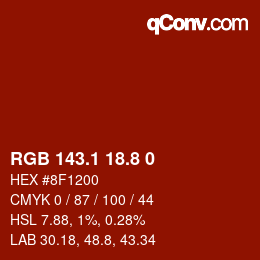 Color code: RGB 143.1 18.8 0 | qconv.com