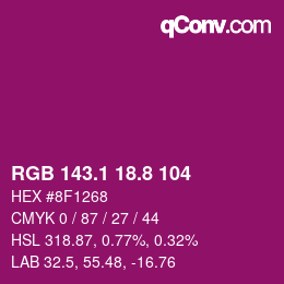 カラーコード: RGB 143.1 18.8 104 | qconv.com