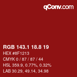 カラーコード: RGB 143.1 18.8 19 | qconv.com