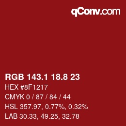 カラーコード: RGB 143.1 18.8 23 | qconv.com
