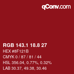 カラーコード: RGB 143.1 18.8 27 | qconv.com