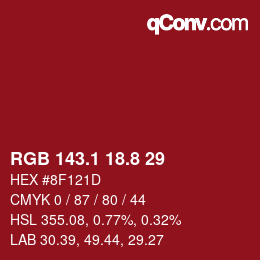 カラーコード: RGB 143.1 18.8 29 | qconv.com