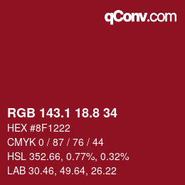 カラーコード: RGB 143.1 18.8 34 | qconv.com
