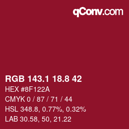 カラーコード: RGB 143.1 18.8 42 | qconv.com