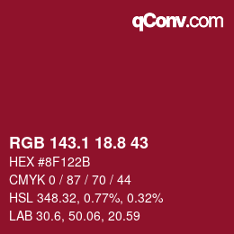 カラーコード: RGB 143.1 18.8 43 | qconv.com