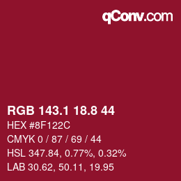 カラーコード: RGB 143.1 18.8 44 | qconv.com