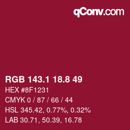 カラーコード: RGB 143.1 18.8 49 | qconv.com