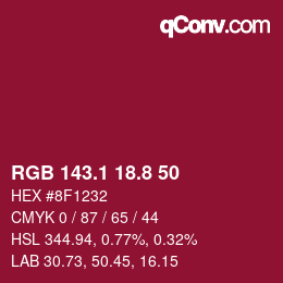 カラーコード: RGB 143.1 18.8 50 | qconv.com