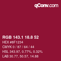 カラーコード: RGB 143.1 18.8 52 | qconv.com
