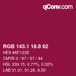 カラーコード: RGB 143.1 18.8 62 | qconv.com
