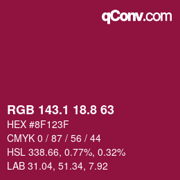 カラーコード: RGB 143.1 18.8 63 | qconv.com