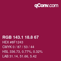 カラーコード: RGB 143.1 18.8 67 | qconv.com