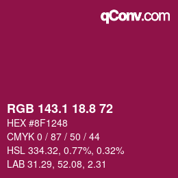 カラーコード: RGB 143.1 18.8 72 | qconv.com