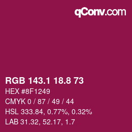 カラーコード: RGB 143.1 18.8 73 | qconv.com