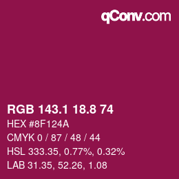 カラーコード: RGB 143.1 18.8 74 | qconv.com