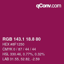 カラーコード: RGB 143.1 18.8 80 | qconv.com