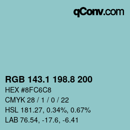 Color code: RGB 143.1 198.8 200 | qconv.com
