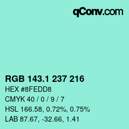 カラーコード: RGB 143.1 237 216 | qconv.com