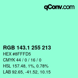 カラーコード: RGB 143.1 255 213 | qconv.com
