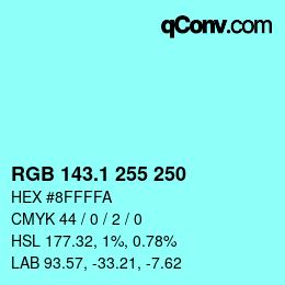 Color code: RGB 143.1 255 250 | qconv.com