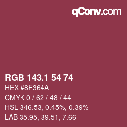 カラーコード: RGB 143.1 54 74 | qconv.com