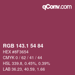 カラーコード: RGB 143.1 54 84 | qconv.com