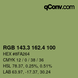 カラーコード: RGB 143.3 162.4 100 | qconv.com