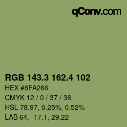 カラーコード: RGB 143.3 162.4 102 | qconv.com