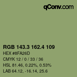 カラーコード: RGB 143.3 162.4 109 | qconv.com