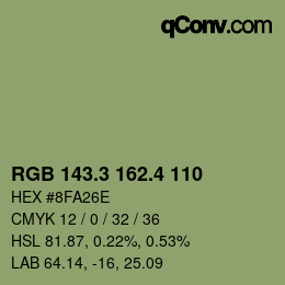 カラーコード: RGB 143.3 162.4 110 | qconv.com