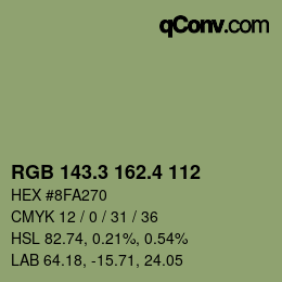 カラーコード: RGB 143.3 162.4 112 | qconv.com