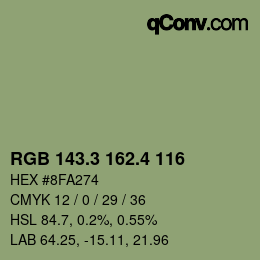 カラーコード: RGB 143.3 162.4 116 | qconv.com