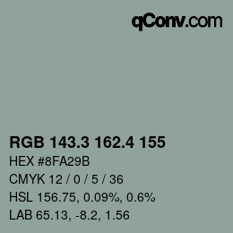 カラーコード: RGB 143.3 162.4 155 | qconv.com