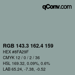 カラーコード: RGB 143.3 162.4 159 | qconv.com